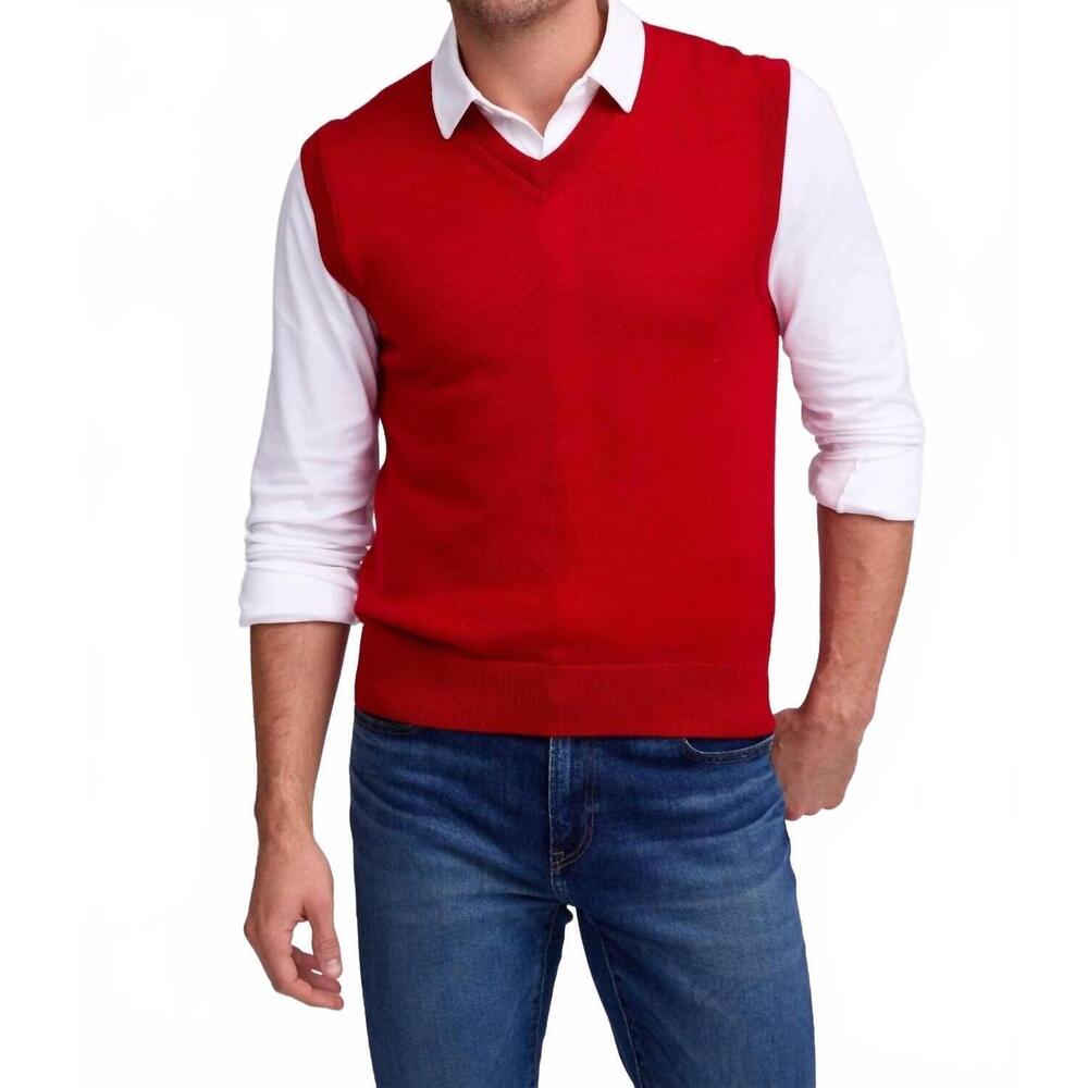 NEW RAFFI extrafine merino v-neck vest in red
